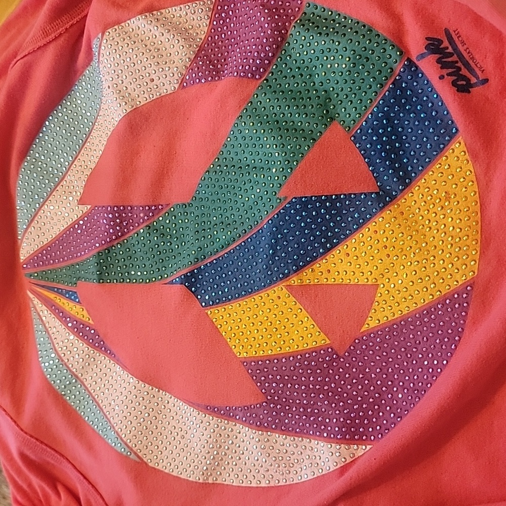 Pink Peace Sign Hoodie and Sweatpants Set BLING Y2K - Picture 2 of 6